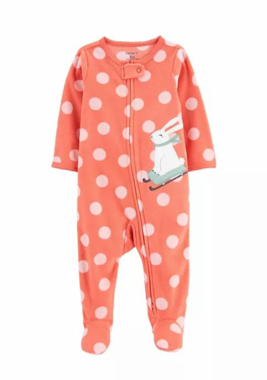 Kids * | Flash Sale Carter'S Baby Girls Bunny Zip Up Fleece Sleep & Play One Piece Pink