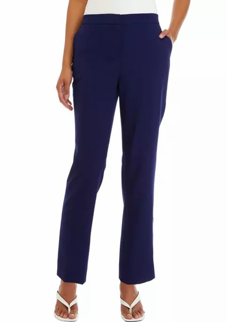 Women * | Cheap Kasper Petite Elastic Back Trouser Pants Kasper Navy