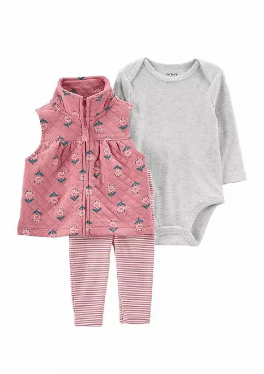 Kids * | Best Pirce Carter'S Baby Girls 3 Piece Floral Little Vest Set Pink (650)