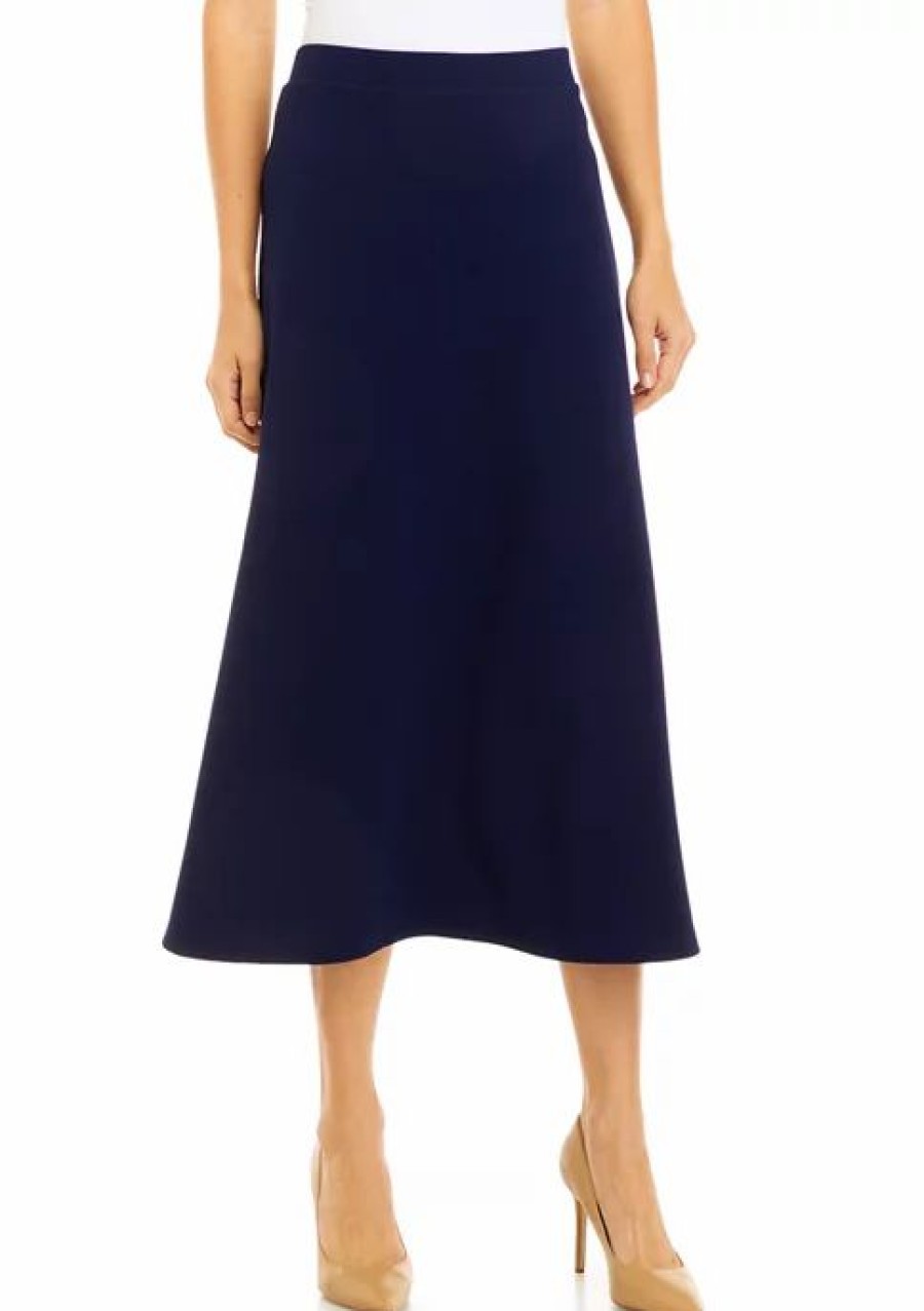 Women * | Cheap Kasper Women'S Pull On Crosshatch Solid Maxi Skirt Kasper Navy