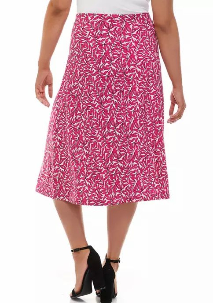 Women * | Deals Kasper Plus Size Printed Knit Midi Skirt Pink Perfection Combo