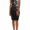 Women * | New Kasper Women'S Cap Sleeve Border Floral Print Sheath Dress Black/Vanilla Ice