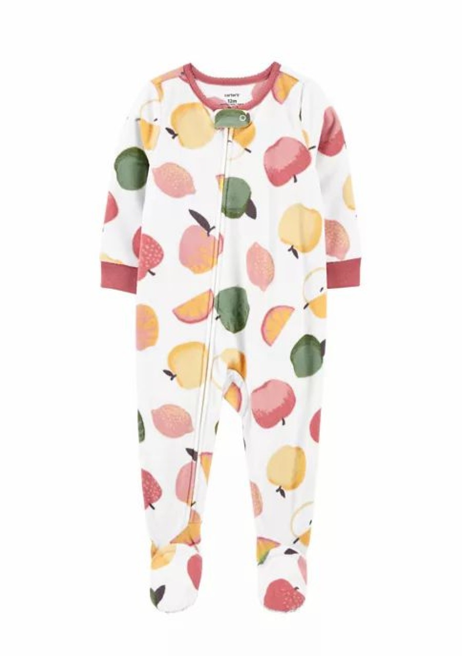 Kids * | Deals Carter'S Baby Girls 1-Piece Fruit Fleece Footie Pjs Print