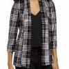 Women * | Deals Kasper Women'S Three-Quarter Sleeve Metallic Plaid Shawl Collar Blazer Black/Silver