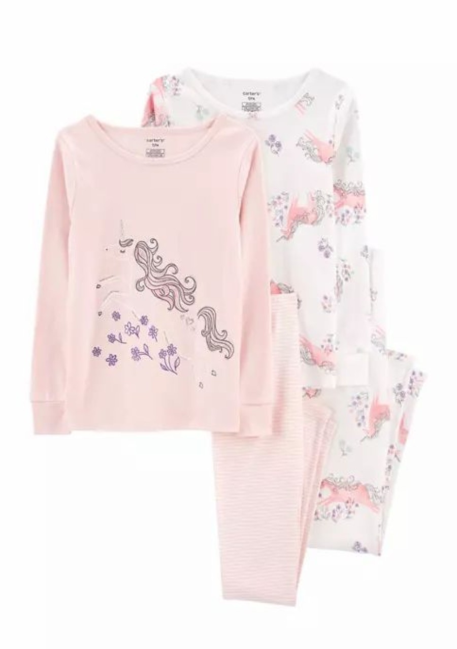 Kids * | Cheapest Carter'S Girls 7-16 4-Piece Unicorn Snug Fit Cotton Pajamas Print