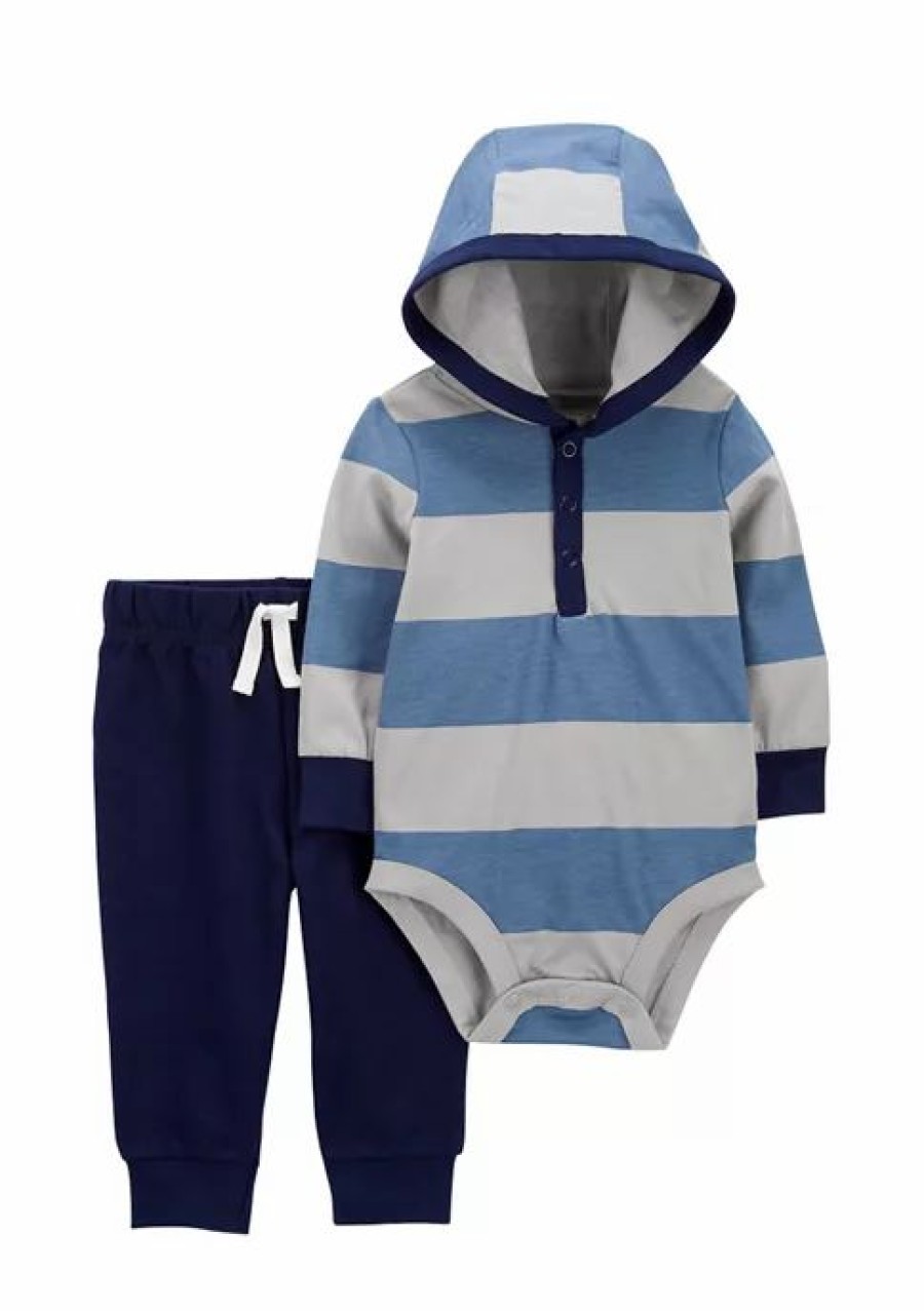 Kids * | Discount Carter'S Baby Boys 2-Piece Hooded Bodysuit Pant Set Stripe