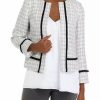 Women * | Cheap Kasper Women'S Long Sleeve Piped Tweed Open Front Jacket Vanilla Ice/Black