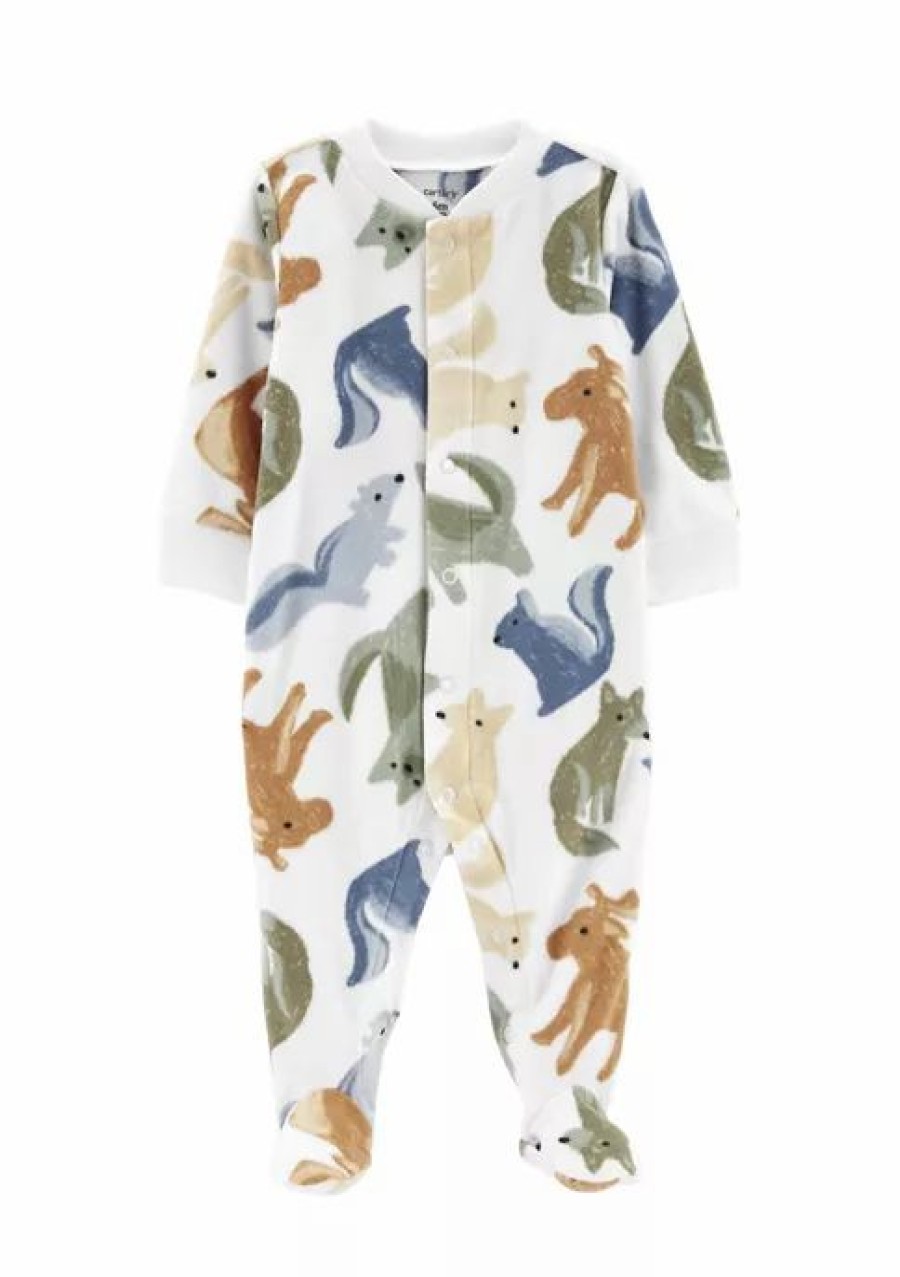 Kids * | Discount Carter'S Baby Boys Animal Zip Up Fleece Sleep & Play One Piece Print