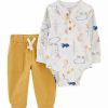 Kids * | Deals Carter'S Baby Boys Printed Bodysuit Set Gray/Yellow