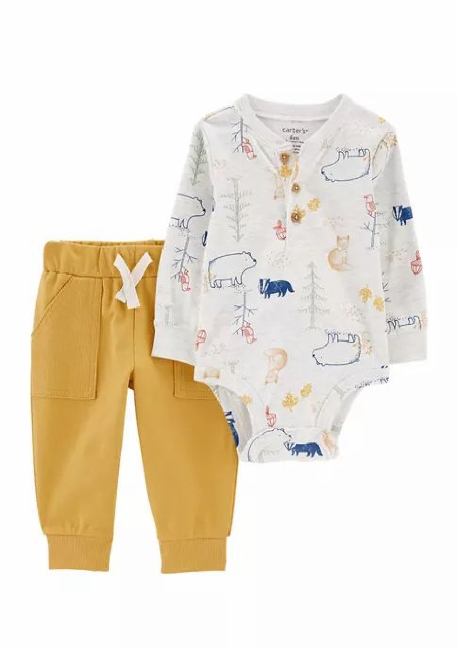 Kids * | Deals Carter'S Baby Boys Printed Bodysuit Set Gray/Yellow