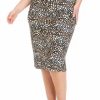 Women * | Hot Sale Kasper Plus Size Dot Print Slim Skirt With Side Slits Black/Sea Glass Combo