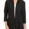 Women * | Promo Kasper Women'S 3/4 Sleeve Open Front Knit Jacquard Jacket Black/Silver