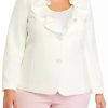 Women * | Cheap Kasper Long Sleeve Ruffle Front 2 Button Jacket