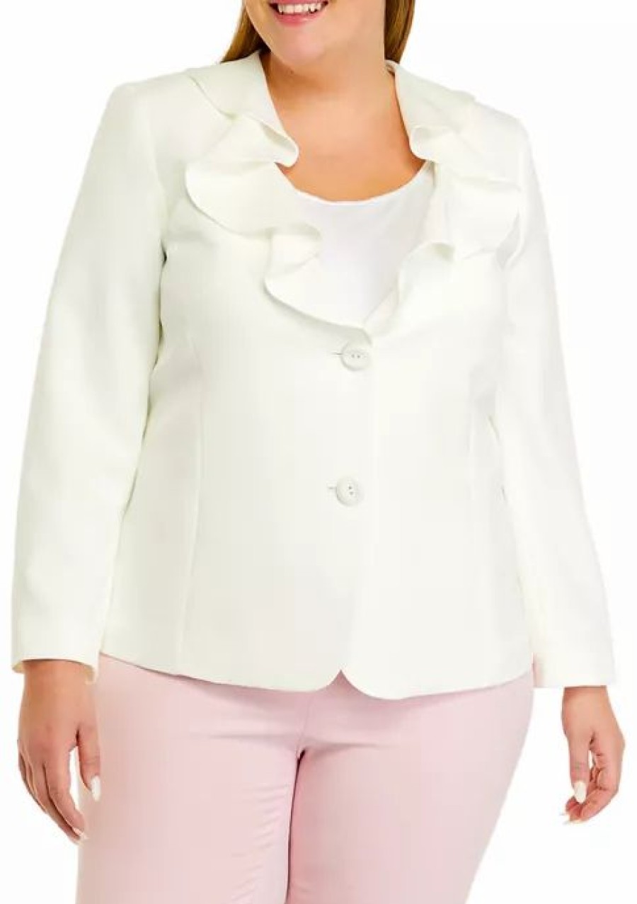 Women * | Cheap Kasper Long Sleeve Ruffle Front 2 Button Jacket