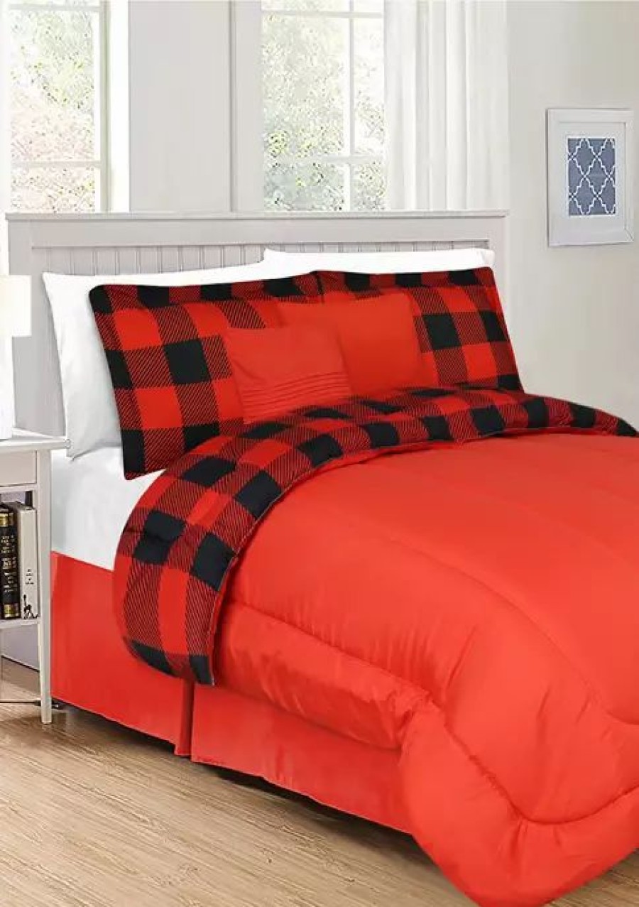 Bed & Bath * | New Modern. Southern. Home. Buffalo Check 6-Piece Comforter Set Red