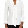 Women * | Coupon Kasper Women'S Long Sleeve Tie Front V-Neck Blouse