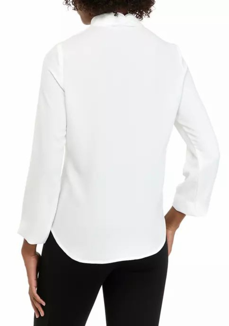 Women * | Coupon Kasper Women'S Long Sleeve Tie Front V-Neck Blouse