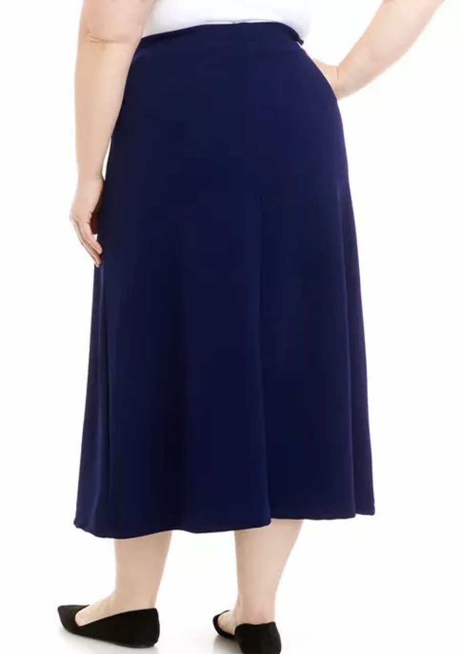 Women * | Best Reviews Of Kasper Plus Size Pull On Crosshatch Solid Maxi Skirt Kasper Navy