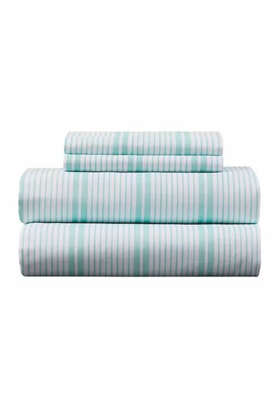 Bed & Bath * | Brand New Modern. Southern. Home. Everyday Stripe Microfiber Sheet Set Turq