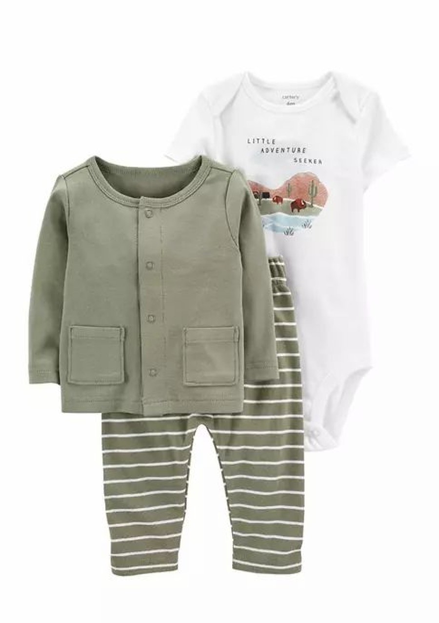 Kids * | Best Sale Carter'S Baby Boys 3-Piece Little Cardigan Set Green