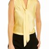 Women * | Promo Kasper Women'S Sleeveless Tie Front Solid Blouse Pale Yellow