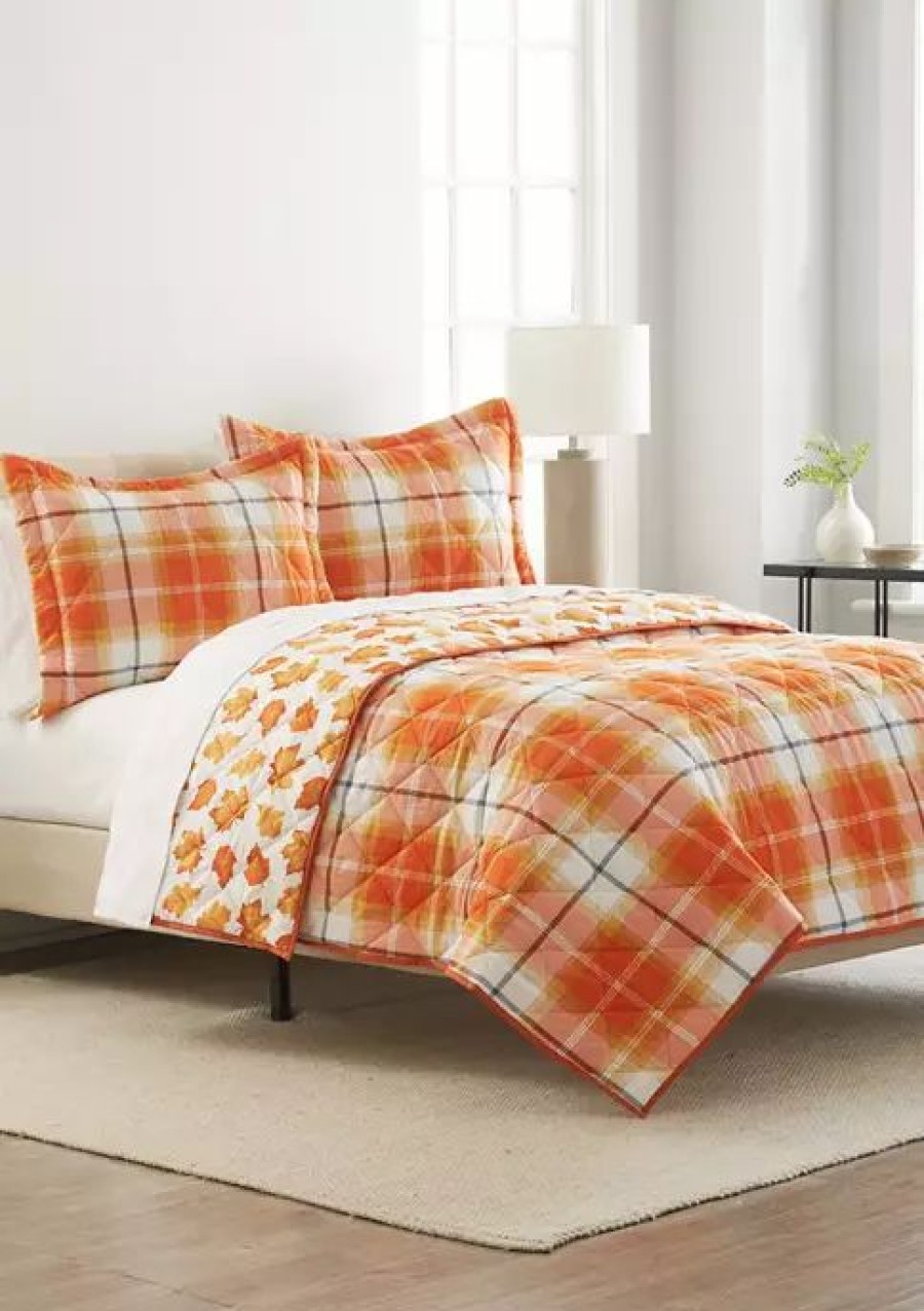 Bed & Bath * | Discount Modern. Southern. Home. Harvest Plaid Reversible 3-Piece Quilt Set Orange