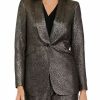 Women * | Best Reviews Of Kasper Women'S Long Sleeve One-Button Foil Jacket Black/Gold