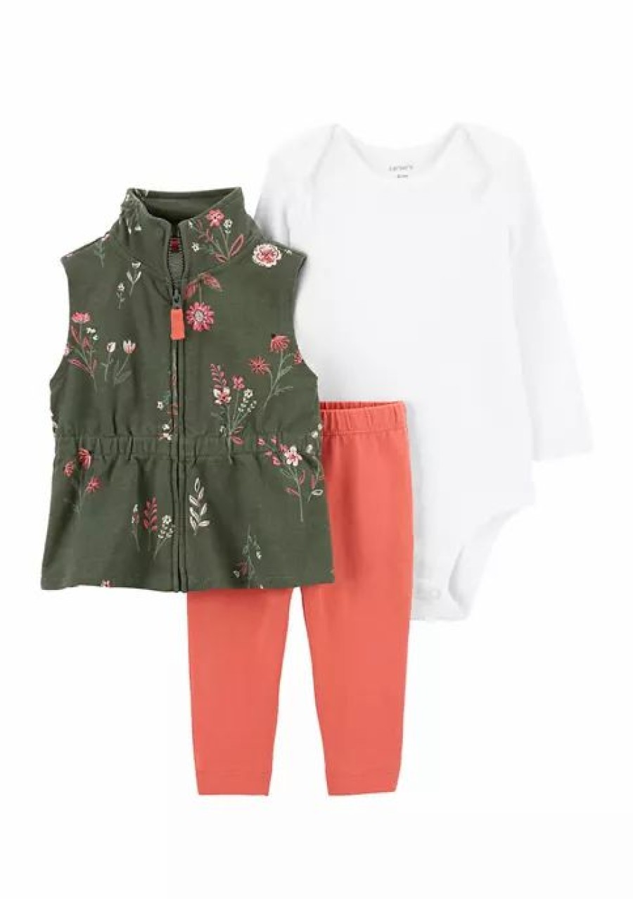 Kids * | Coupon Carter'S Baby Girls Floral Vest Set Green