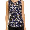 Women * | Cheap Kasper Women'S Sleeveless Pleat Neck Printed Blouse Royal Blue/Marigold Multi