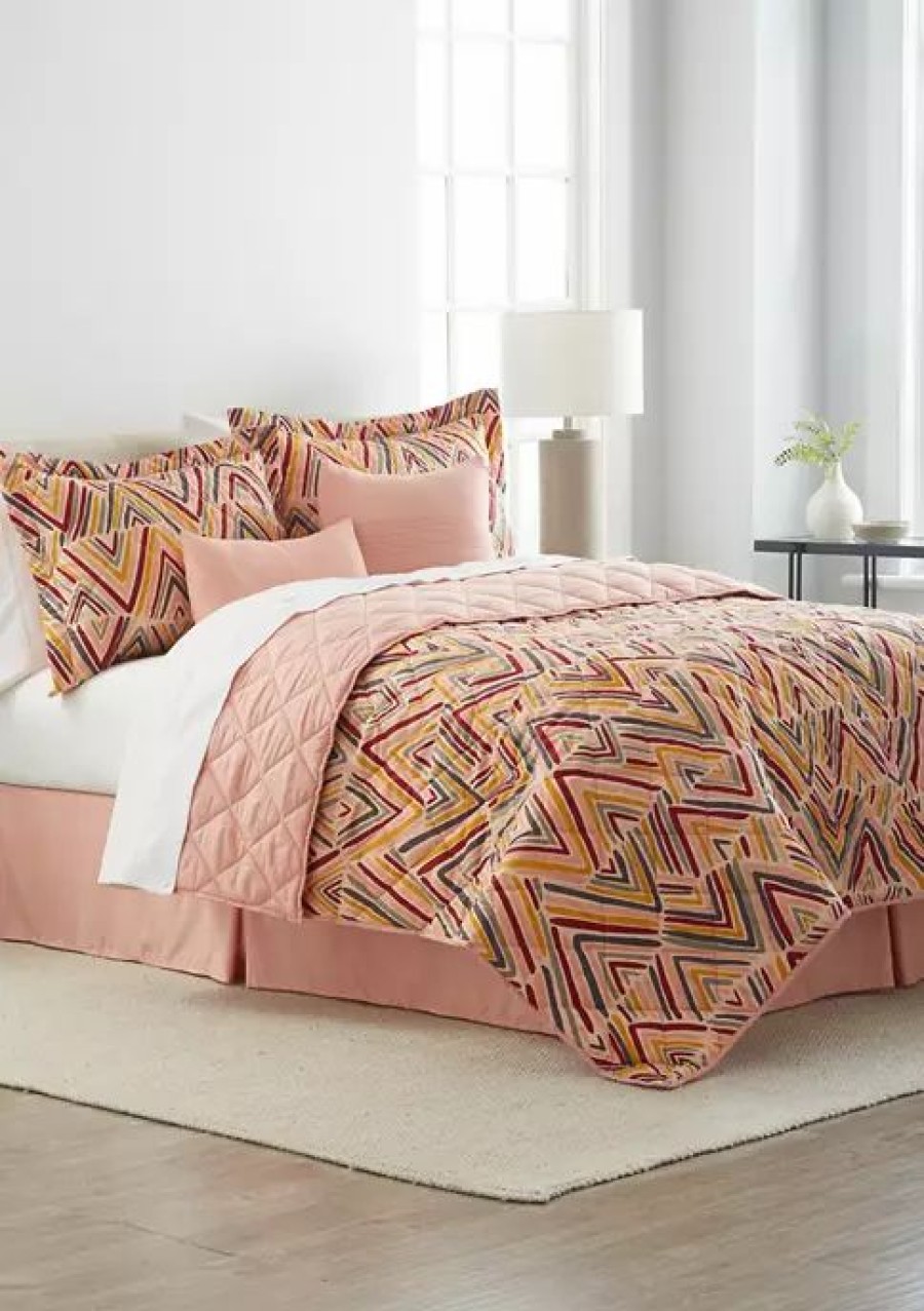 Bed & Bath * | Brand New Modern. Southern. Home. Geo Print 6-Piece Quilt Set Coral