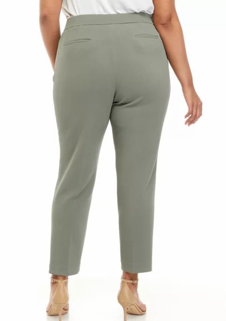 Women * | Hot Sale Kasper Plus Size Straight Leg Pull On Pants Sea Stone