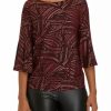 Women * | Cheapest Kasper Women'S Printed Bell Sleeve Top Fire Red Combo