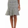 Women * | Brand New Kasper Women'S Tweed Pencil Skirt With Flounce Hem Pale Yellow Multi