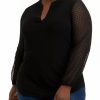 Women * | Discount Kasper Plus Size Long Sleeve Split Neck Top Black