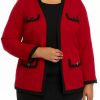 Women * | Deals Kasper Plus Size Open Front Jacket With Contrast Pockets Fire Red/Black