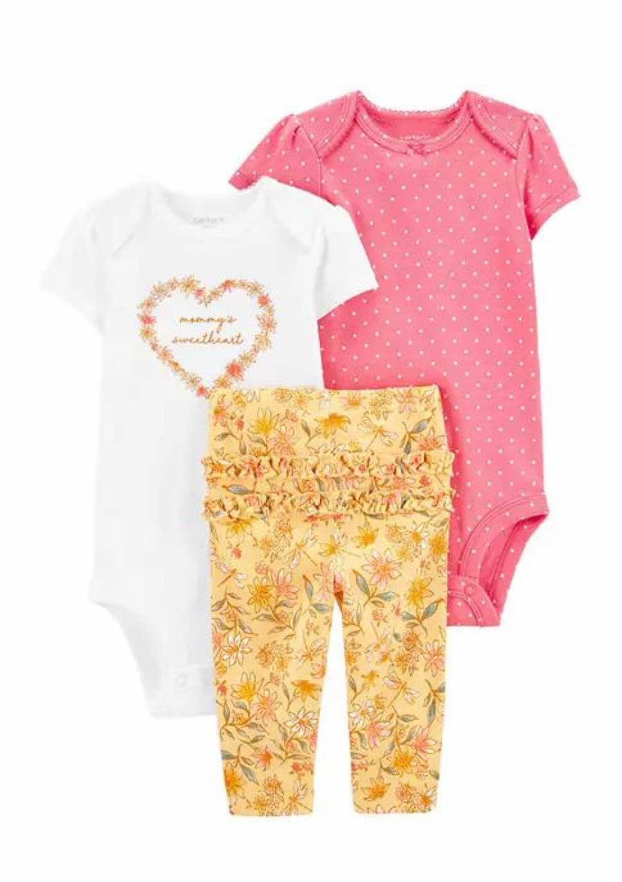 Kids * | Best Sale Carter'S Baby Girls 3-Piece Floral Little Character Set Yellow