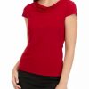 Women * | Top 10 Kasper Women'S Short Sleeve Solid Cowl Neck Top Fire Red