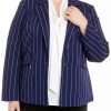 Women * | Cheapest Kasper Plus Size Long Sleeve Notch Collar One Button Pinstripe Jacket Kasper Nay/Van. Ice