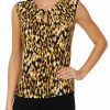 Women * | Brand New Kasper Women'S Sleeveless Keyhole Abstract Print Top Marigold Combo