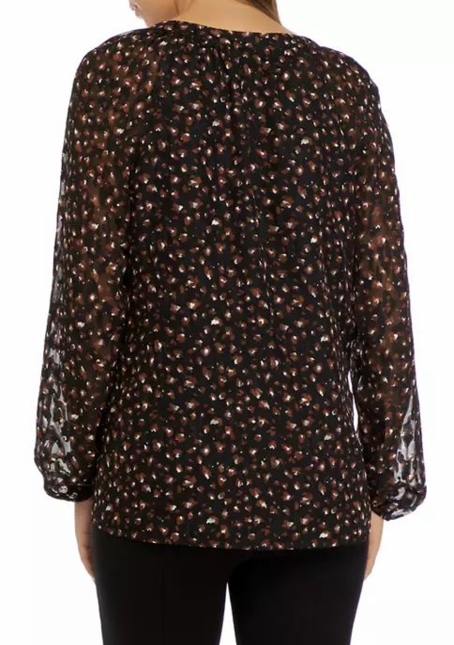 Women * | Best Pirce Kasper Women'S Blouson Sleeve Animal Print Woven Top Black Combo