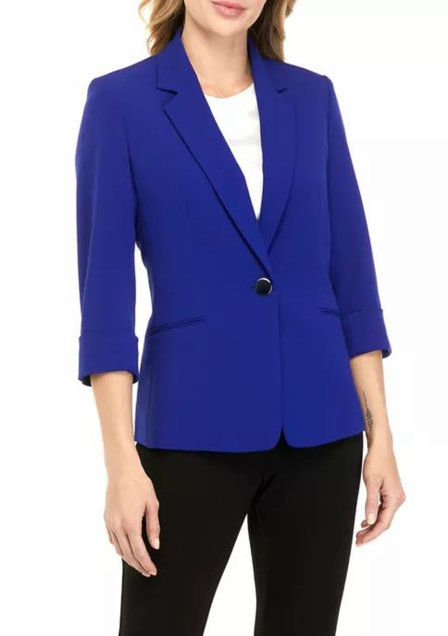 Women * | Budget Kasper Women'S Long Sleeve One Button Jacket Royal Blue