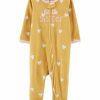 Kids * | Best Pirce Carter'S Baby Girls Little Sister 2 Way Zip Fleece Sleep & Play One Piece Yellow