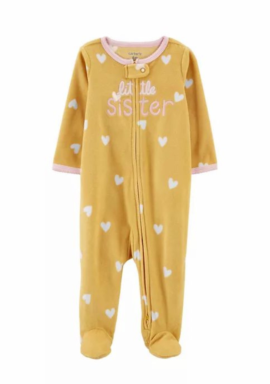 Kids * | Best Pirce Carter'S Baby Girls Little Sister 2 Way Zip Fleece Sleep & Play One Piece Yellow