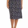 Women * | New Kasper Plus Size Pull On Floral Printed Midi Skirt Kasper Navy Multi