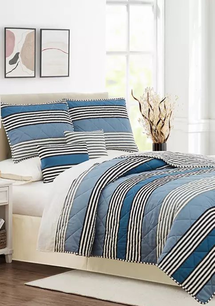 Bed & Bath * | New Modern. Southern. Home. Blue Wide Stripe 6-Piece Quilt Set Blue/Multi