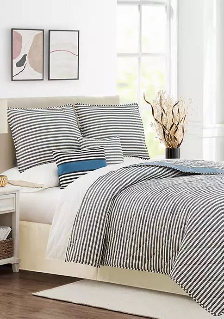 Bed & Bath * | New Modern. Southern. Home. Blue Wide Stripe 6-Piece Quilt Set Blue/Multi