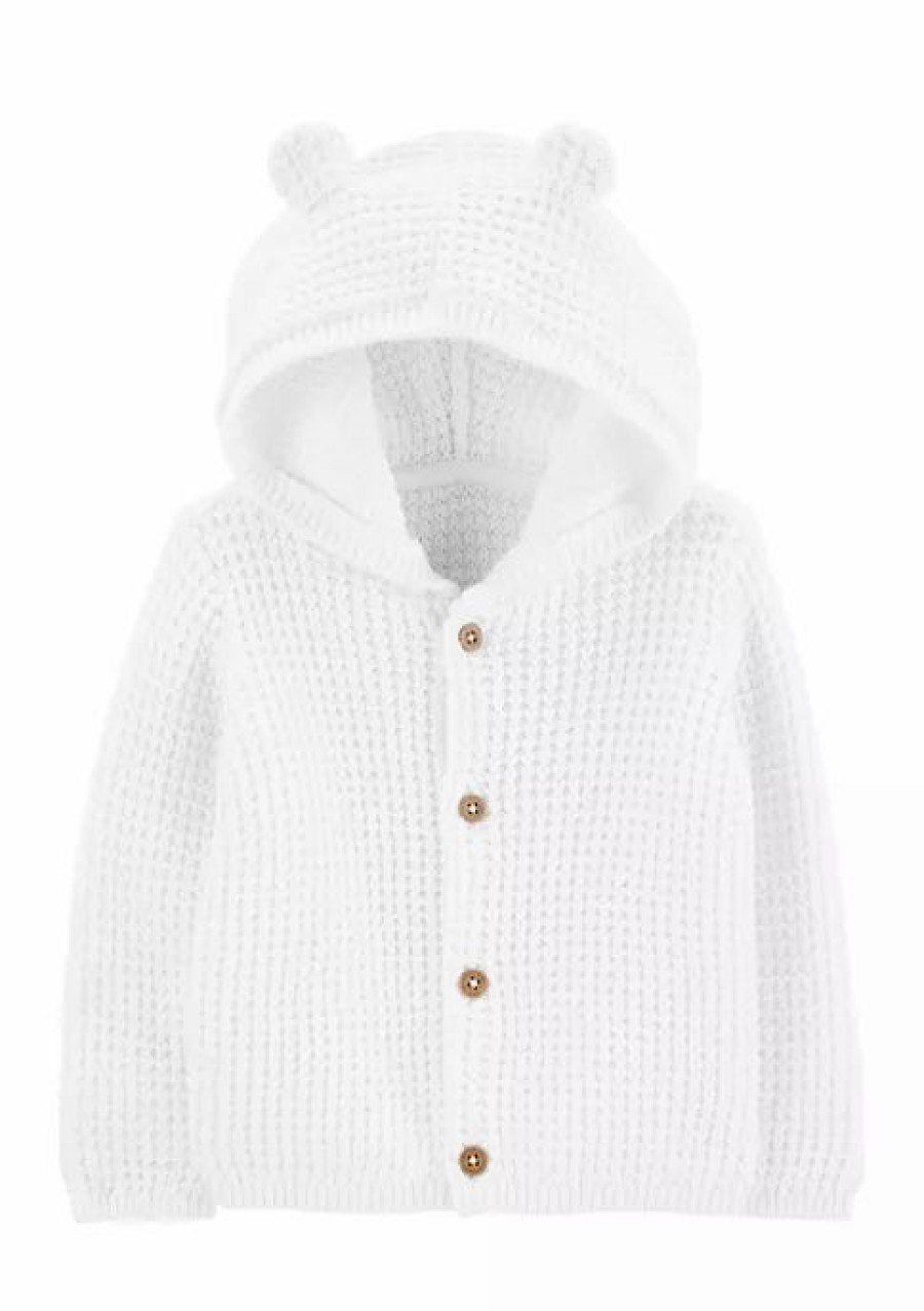 Kids * | Promo Carter'S Baby Boys Ear Hooded Sweater White