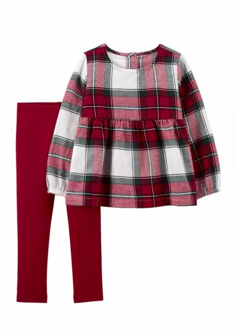 Kids * | Hot Sale Carter'S Baby Girls Red Plaid Shirt And Pants Set Assorted