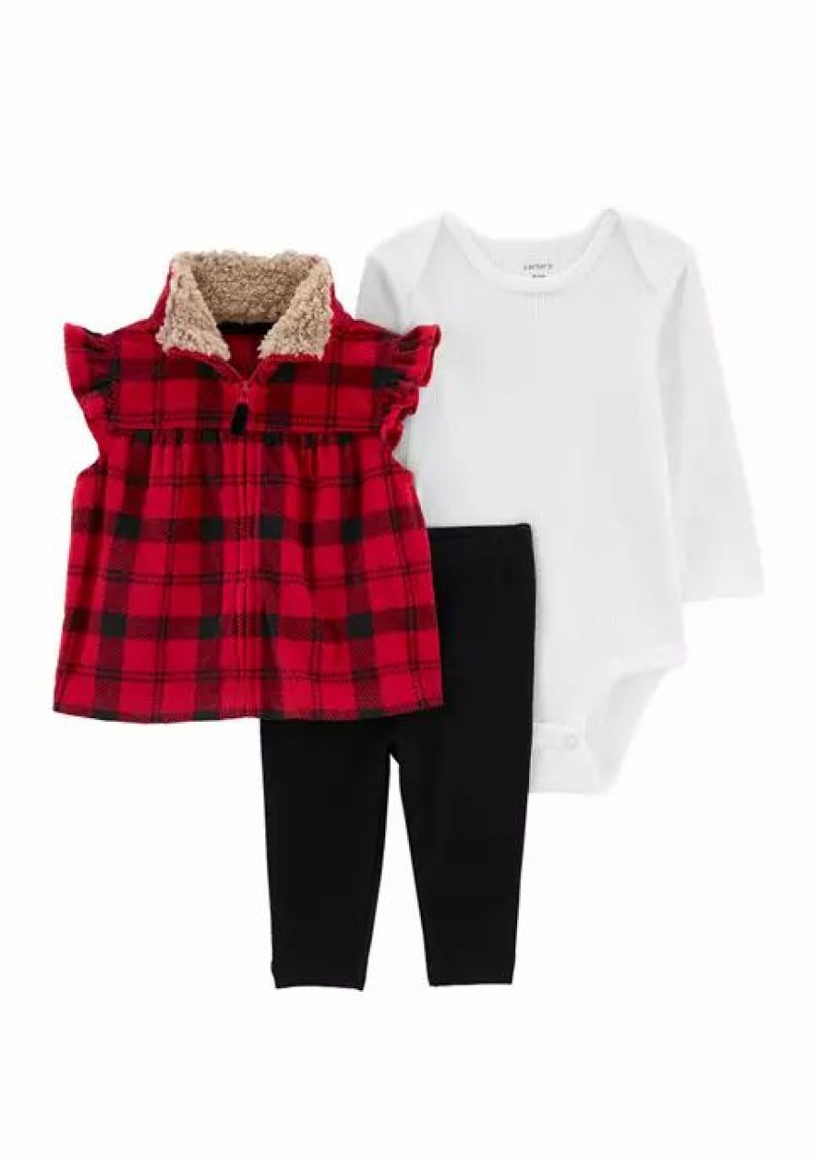 Kids * | Promo Carter'S Baby Boys 3-Piece Buffalo Check Vest Set Plaid