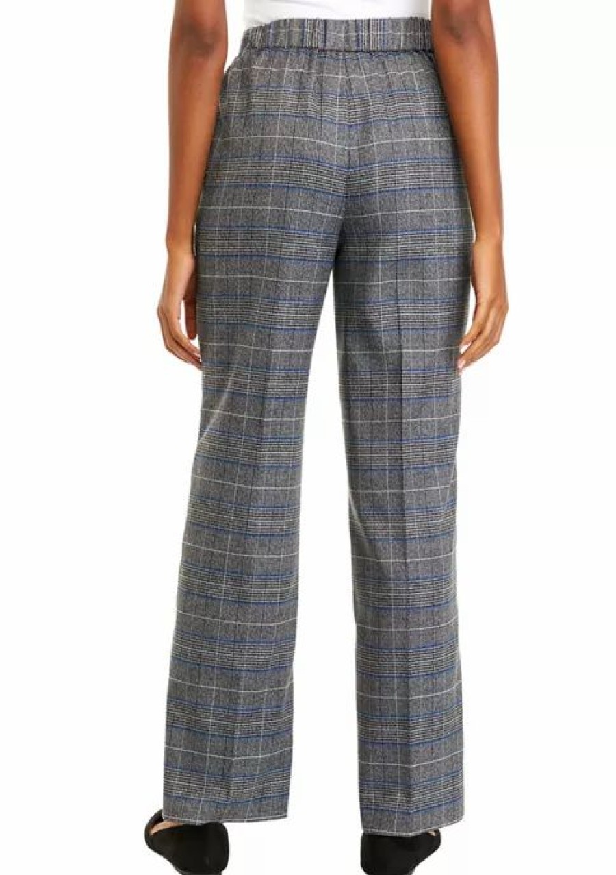 Women * | Best Deal Kasper Women'S Wide Leg Plaid Pants Royal Blue Combo